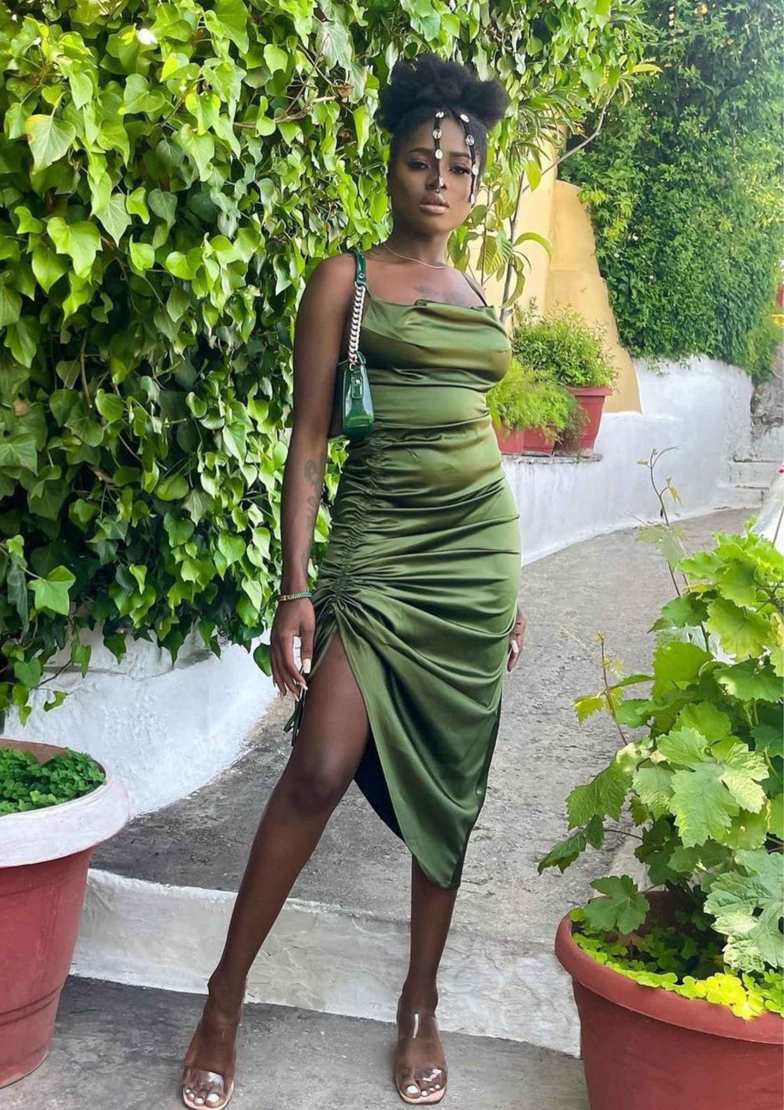 Angela Satin Dress - Grün